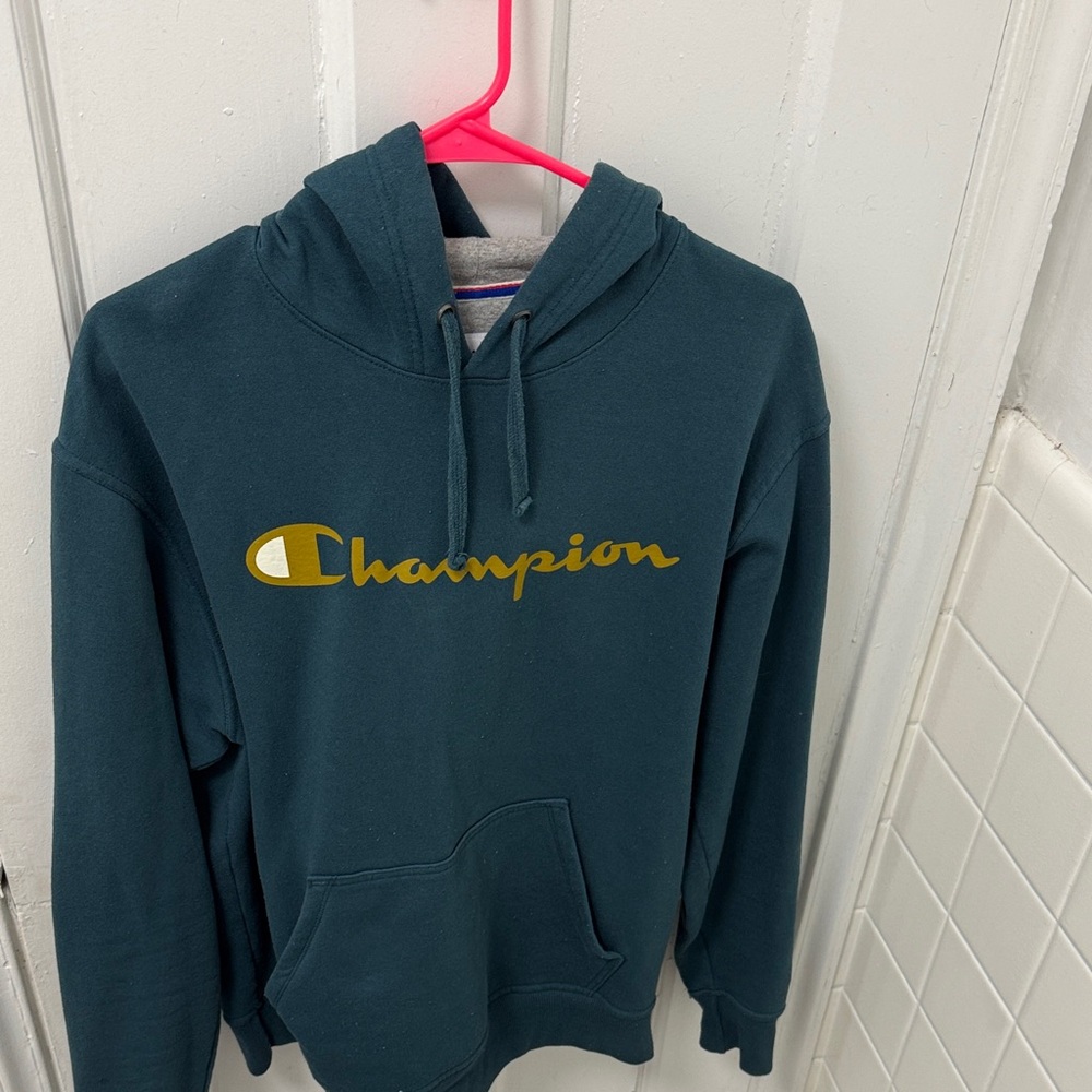 Champion Forest Green Hoodie with Gold Accent